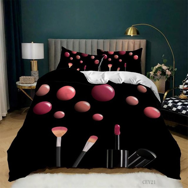 Bettwäscheset mit Make-up und Kosmetik Motiv von Your Warm Home in Schwarz, bestehend aus Bettbezug und Kissenbezug aus Polyester, B/H: 135 x 200 cm - Bild 1