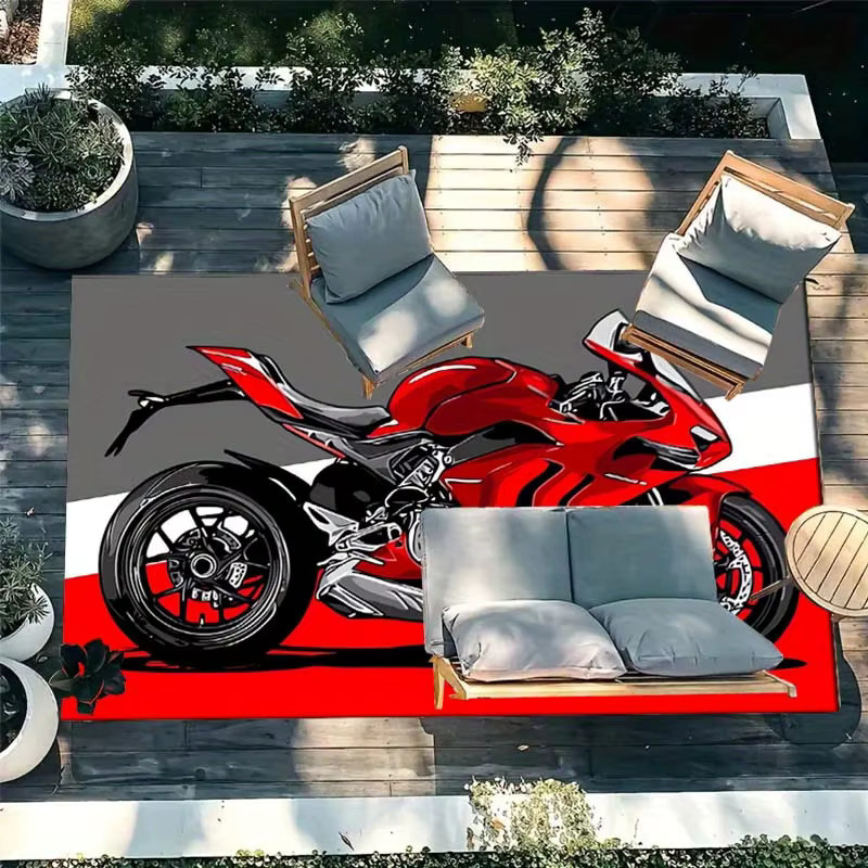 VIKAMA Motorrad-Teppich in Rot, rutschfester Bodenmatten-Design für Wohnzimmer und Schlafzimmer - Bild 3