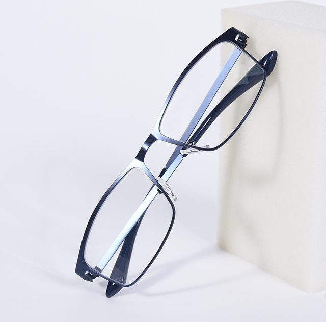 May Flower Lesebrille Herren, Vollrand, rechteckig, Metall, blau - Bild 1