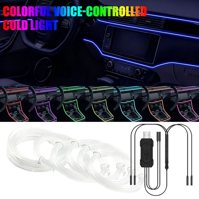 KEVANLY RGB LED Umgebungslicht für dein Auto mit USB-Anschluss und Fiber Optic Neon Flex in Multicolour - Bild 1
