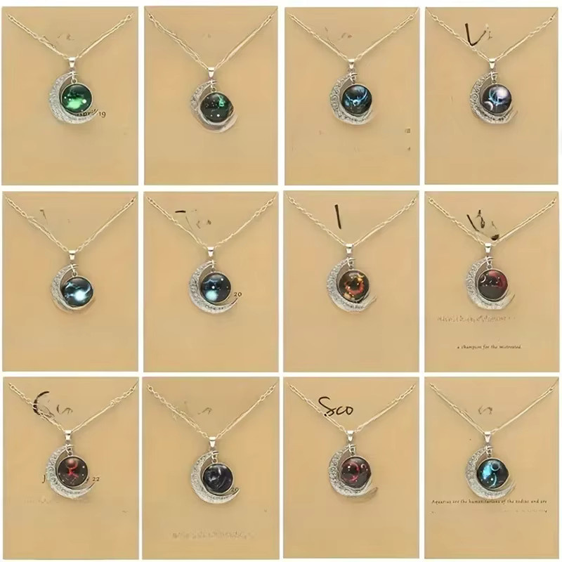 suteyi Halskette mit Mond-Anhänger, Glas, Silber, Unisex, Vintage - Bild 1