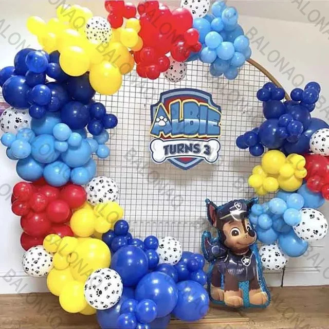114 Stück Paw Patrol Ballonbogen mit Pfotenabdruck in Rot, Blau und Gelb für deine Geburtstagsparty oder Mottoparty-Dekoration - Bild 1