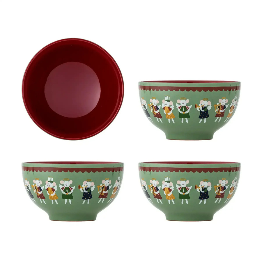Bloomingville Peo Suppenschalen aus grünem Steingut, 4er Set, Durchmesser: 13 cm - Bild 1
