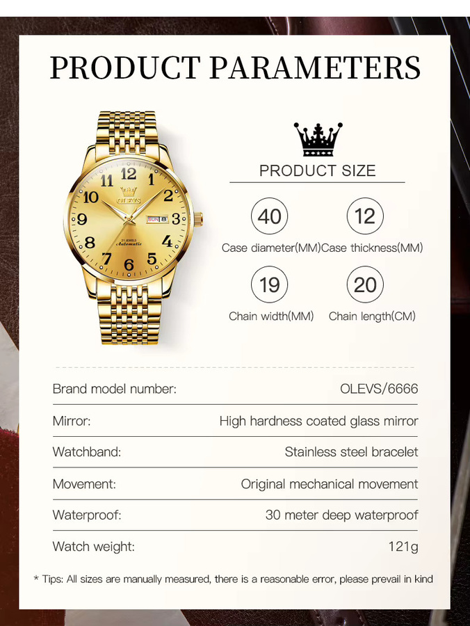 OLEVS Armbanduhr Automatik, Edelstahl, Bicolor, Gold, Herren - Bild 6