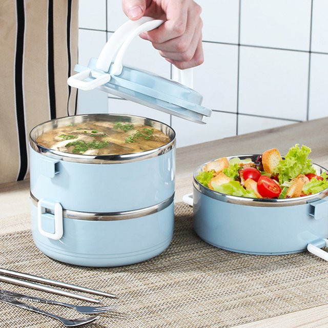Tragbare Thermo-Bento-Box aus Edelstahl 304, auslaufsicher und mikrowellengeeignet, in Pink oder Blau - Bild 1