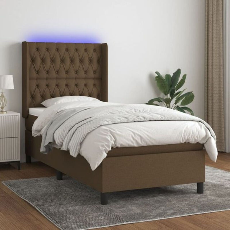 vidaxl Boxspringbett mit Matratze aus Stoff und Massivholz in Braun, B/T/H: 90 x 200 x 118 cm - Bild 1