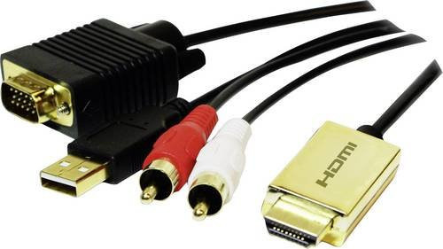 LogiLink CV0052A Adapter HDMI auf VGA und Cinch in Gold und Schwarz, 2,00 m - Bild 1