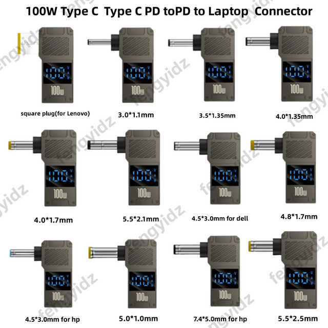 Fengyidz USB-C zu DC Stecker Konverter 100W Ladeadapter für Laptop in Schwarz - Bild 1