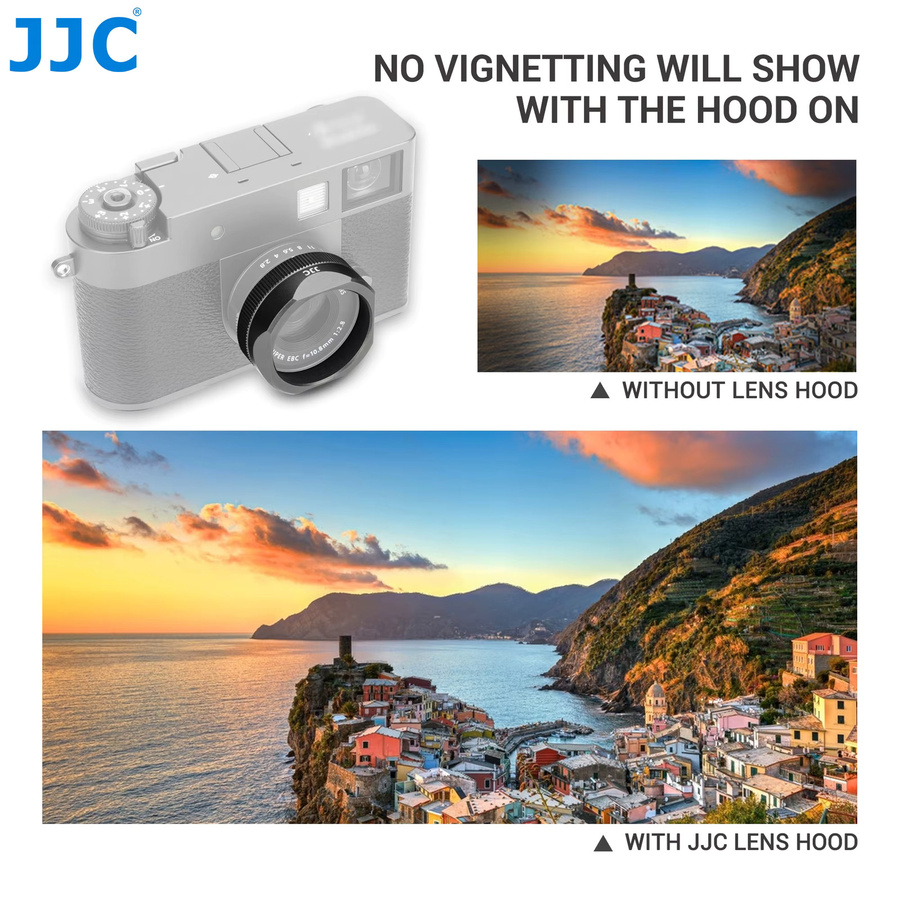 JJC Objektivschirm mit Objektivdeckel für Fujifilm X, Gegenlichtblende aus Aluminiumlegierung in Schwarz - Bild 5