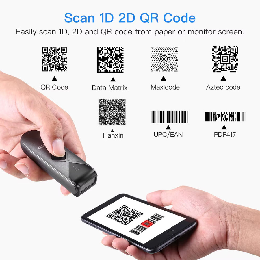 Eyoyo 2D Barcode-Scanner Schwarz – Drahtloser Bluetooth und 2,4g sowie USB-C Barcode-Leser für 1D, QR und PDF417, kompatibel mit iPad, iPhone, Android Tablets und PC - Bild 2