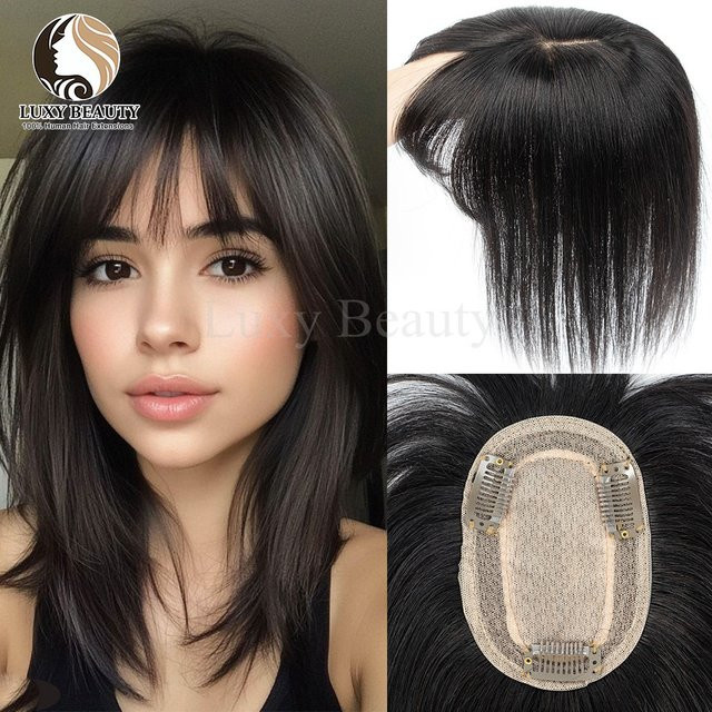 Luxy Beauty Echthaar Topper mit Pony, Schwarz-Braun, Damen - Bild 1
