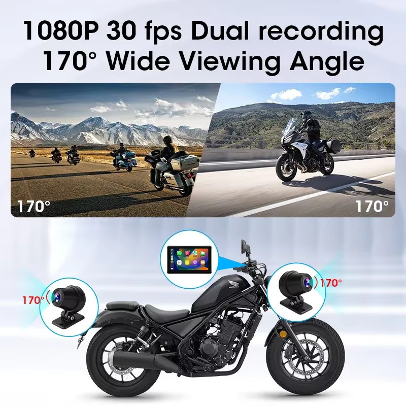 Srnubi 7 Zoll Motorrad DVR mit drahtlosem CarPlay und Android Auto, GPS Navigation und AI Sprachsteuerung, IP67 wasserdicht, Schwarz - Bild 4
