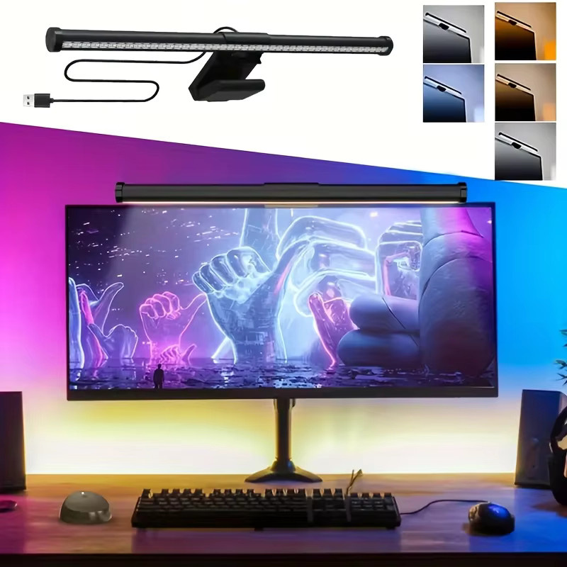 NOVEYEE RGB LED-Monitorleuchte in Schwarz, stufenlos dimmbar mit Touch-Steuerung und USB-Anschluss für Home-Office und Gaming - Bild 5