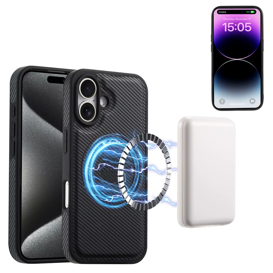 Denior Magsafe Magnetische Kabellose Lade-Telefonhülle aus Kohlefaser für iPhone 17 16 15 14 13 Air Plus ProMax in Schwarz und Blau - Bild 2