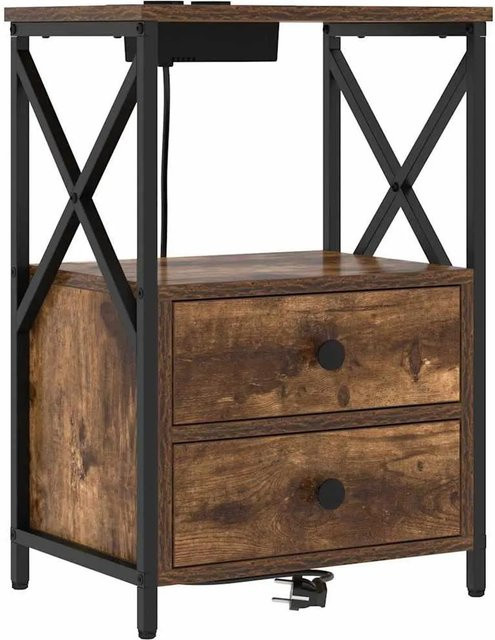 vidaXL Nachttisch mit Ladestation aus Holzwerkstoff in Räuchereiche, Braun, B: 60,0 cm, T: 31,0 cm, H: 31,0 cm - Bild 1