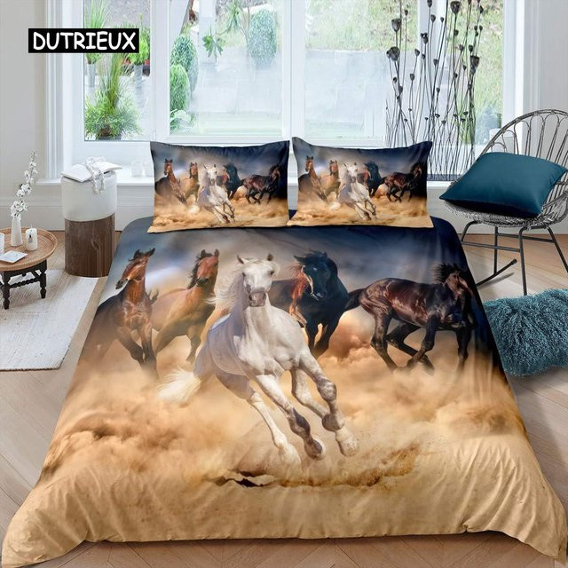 Bettwäscheset mit Pferde-Motiv von Binchi Outdoor Product, 3D-Design aus Mikrofaser, Mehrfarbig, B/H: 135 x 200 cm - Bild 1