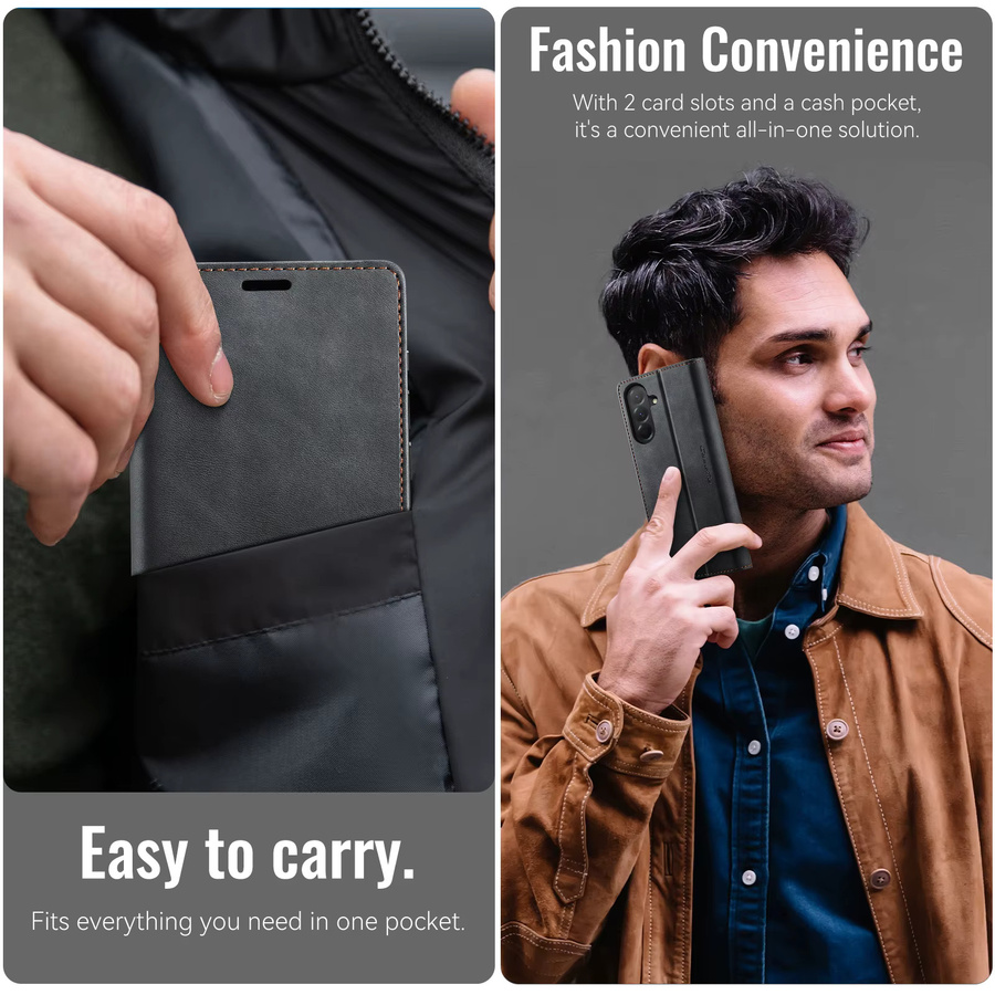 Magnetische Leder Brieftasche als Flip-Cover für Samsung Galaxy A56 A36 A26 A17 A16 A55 A35 A25 A54 A34 A33 A15 5G A14 A53 A50 A52 in Schwarz oder Beige - Bild 5