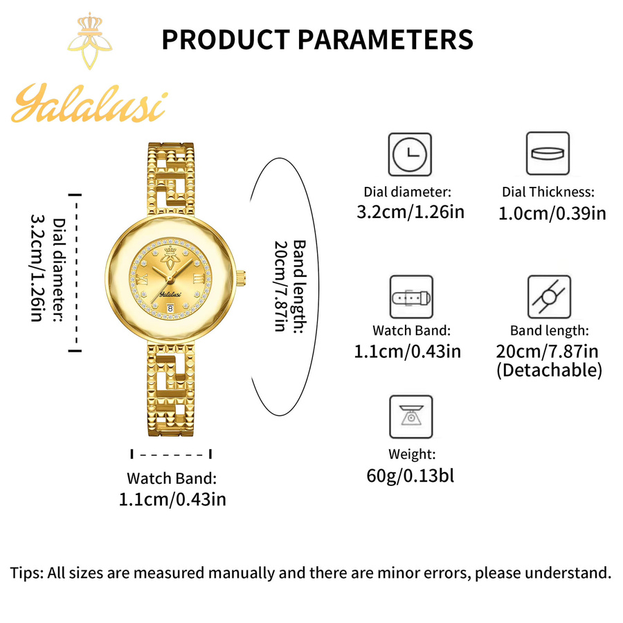YaLaLuSi Armbanduhr Edelstahl, Gold, Diamantbesetzt, Damen - Bild 5