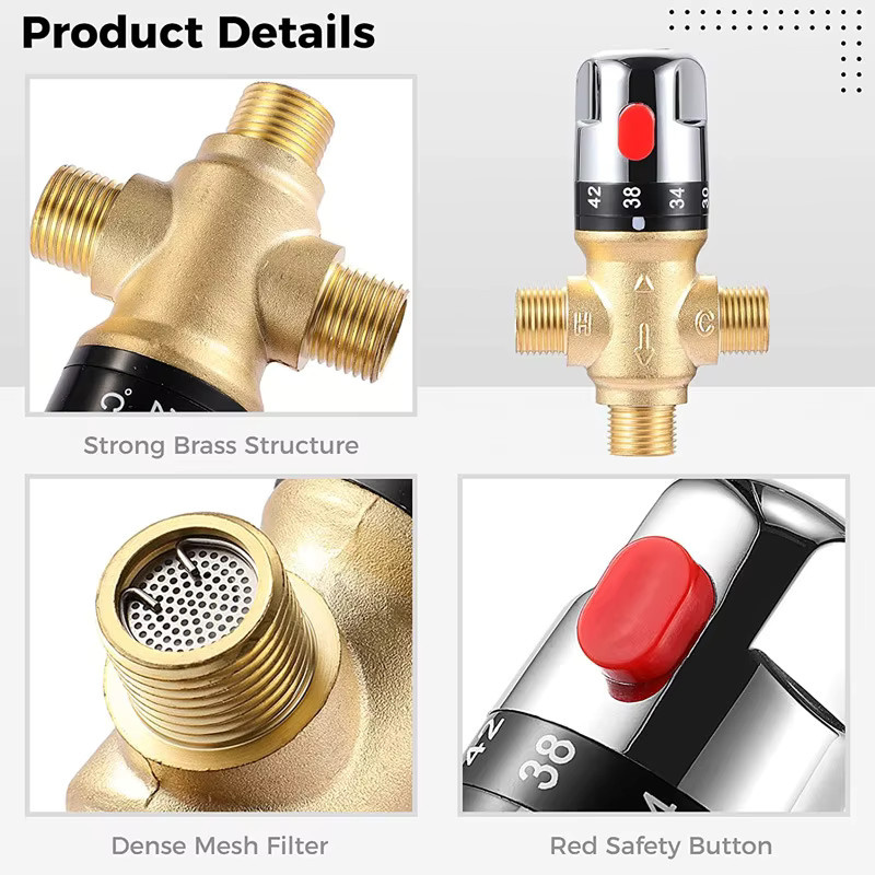 ALENARTWATER Thermostat Mischventil aus Messing in Chrom, Einhebelmischer für Dusche und Badezimmer - Bild 3