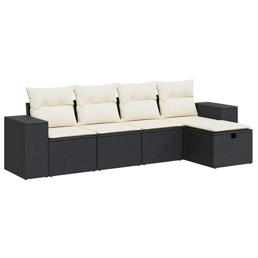 vidaXL 5-teilige Garten-Sofagarnitur aus Polyrattan in Schwarz mit Polsterkissen und Ottoman für Terrasse und Garten - Bild 2