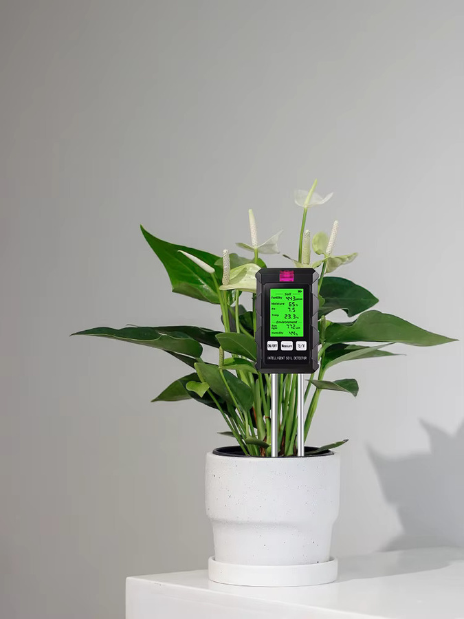 JUANJUAN Digitaler 6-in-1 Bodenfeuchtigkeitstester in Schwarz zur Pflanzenanalyse mit PH-Meter, Temperatur- und Sonnenlicht-Monitor - Bild 7