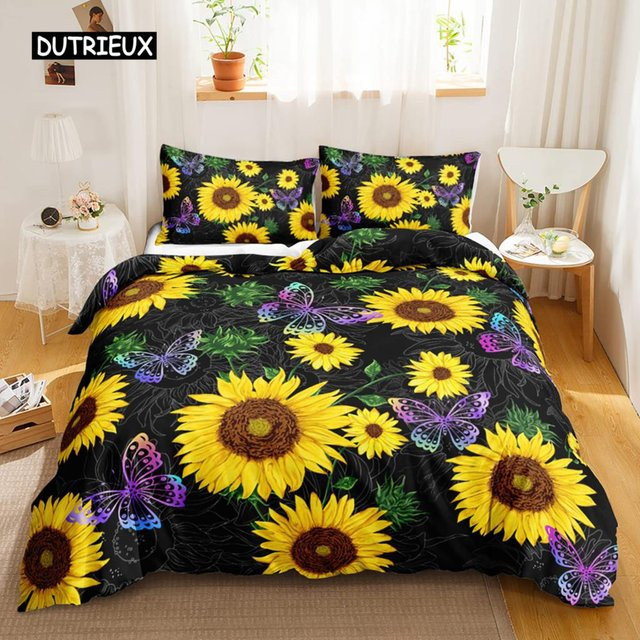 Jinmeige Sonnenblumen Bettwäsche Set Gelb mit Sonnenuntergang Motiv aus Polyester, B/H: 135 x 200 cm - Bild 1