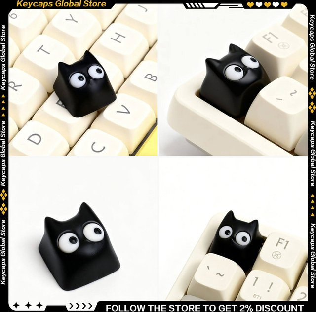 DIXSG Luo Xiaohei Tastenkappen für mechanische Tastaturen, Niedliche Kawaii Anime Katzen-Tastenkappen Zubehör in Schwarz - Bild 1