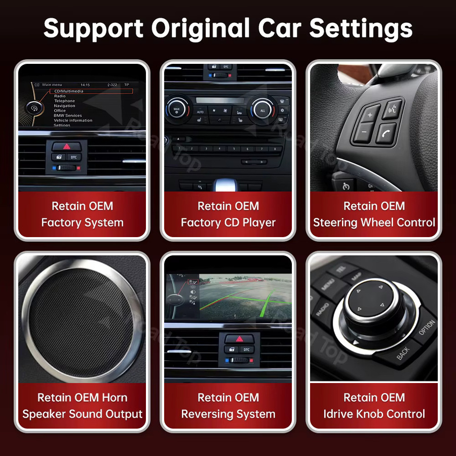 RoadTop DE 12,3 Zoll Linux Ultra-dünner Bildschirm für BMW Serie 3 5 E60 E61 E90 E91 E92 E93 CCC CIC Multimedia-Display Autoradio Touchscreen mit Wireless CarPlay und Android Auto in Schwarz - Bild 4