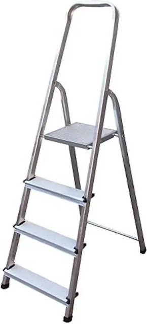 PROREGAL Metal Single Giraffe Einseitige Aluminium-Bügelleiter mit 4 Stufen, Farbe: Silber, Höhe: 145 cm - Bild 1