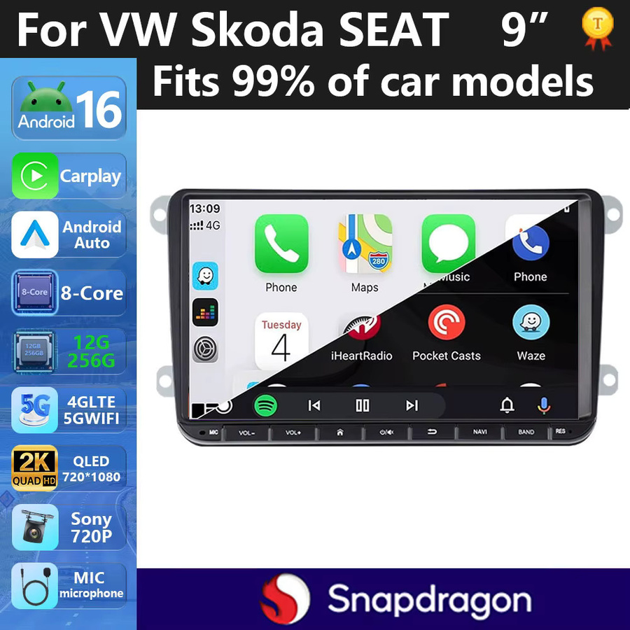 RSNAVI Android 16 2Din Autoradio mit GPS-Navigation für Volkswagen Golf 5 6 Polo Passat B6 B7 CC Skoda Jetta in Schwarz - Bild 6