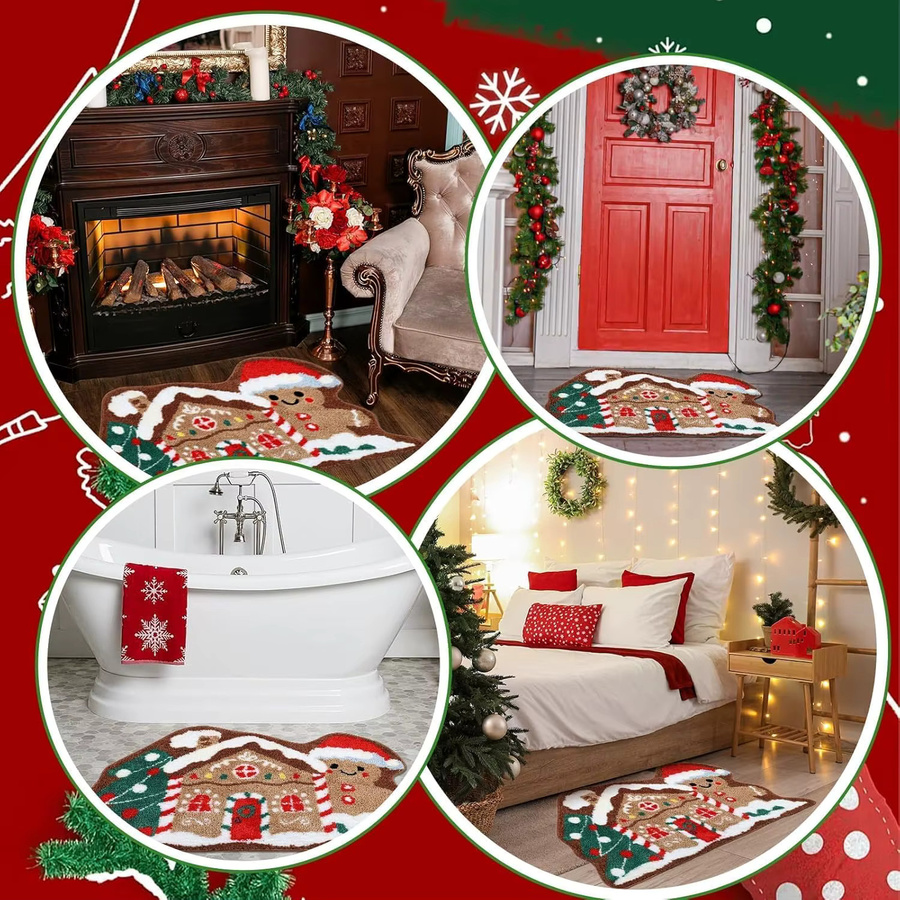VIKAMA Weihnachts-Lebkuchenhaus-Teppich als weiche Bodenmatte für Schlafzimmer, Eingangsbereich oder Badezimmer - Bild 6