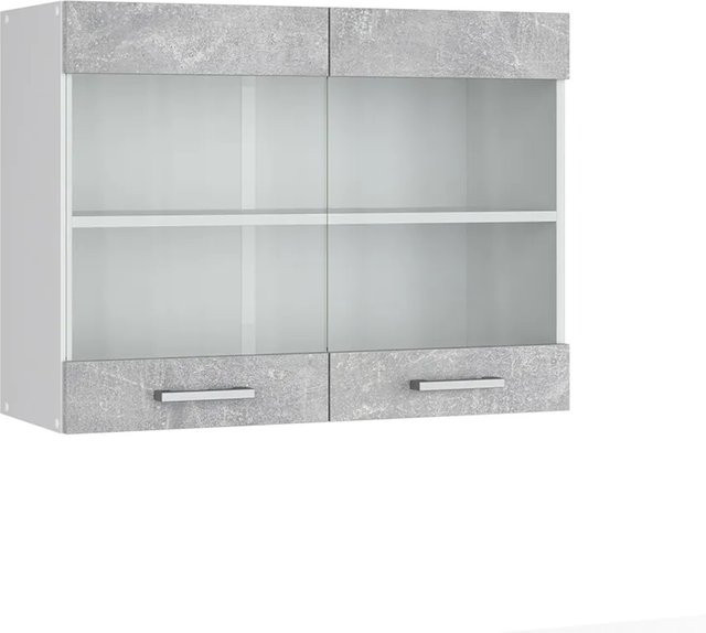 Vicco Küchenglasschrank R-Line Glashängeschrank in Beton/Weiß mit Glastüren, B/H/T: 80 x 60 x 31 cm - Bild 1