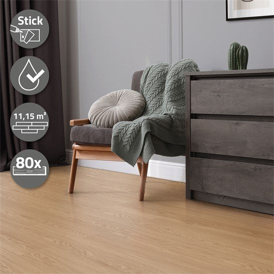 ML-Design PVC Vinylboden Eiche Sundance Selbstklebend in Holzoptik, 80 Dielen, B: 91,5 cm, T: 15,3 cm, Dicke: 2 mm - Bild 1