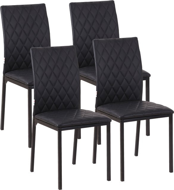 HOMCOM 4er-Set Esszimmerstühle aus Kunstleder mit Rautensteppung und Stahlbeinen, Schwarz, B/T/H: 41 x 50 x 91 cm - Bild 1