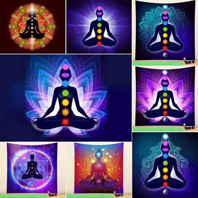 VIKAMA Meditationsmatte und Wandteppich mit Chakra-Mandala Design in Multicolour im Boho-Stil - Bild 1