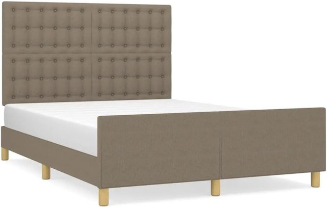 vidaXL Bettgestell mit Kopfteil in Beige und Grau aus Stoff und Holz B/T/H: 140 x 203 x 128 cm - Bild 1