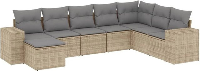 vidaXL 8-teilige Garten-Sofagarnitur in L-Form aus Poly-Rattan mit Kissen in Beige und Grau - Bild 1