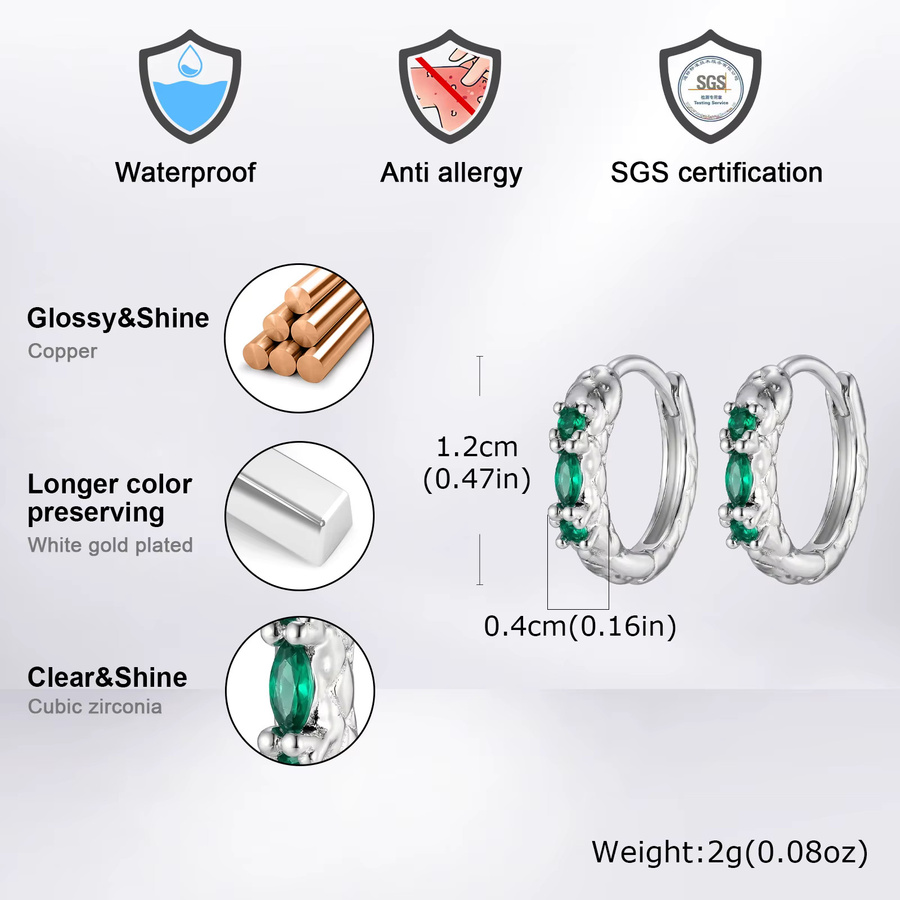 prjewel Creolen, Schlangenform, Grün, Zirkonia, Silber, Herren - Bild 3
