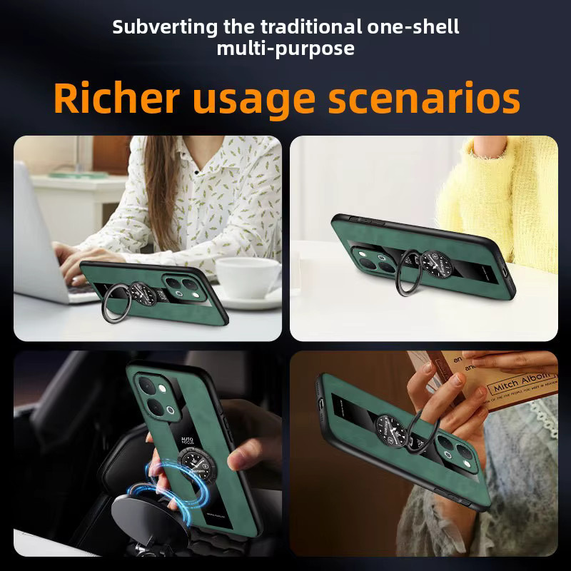 Luxus Schafslederhülle für Motorola Moto G67 G57 Power G86 G56 G66J/Y Edge 70 Fusion Plus 60 Pro Neo mit magnetischem Ringhalter in Braun - Bild 3