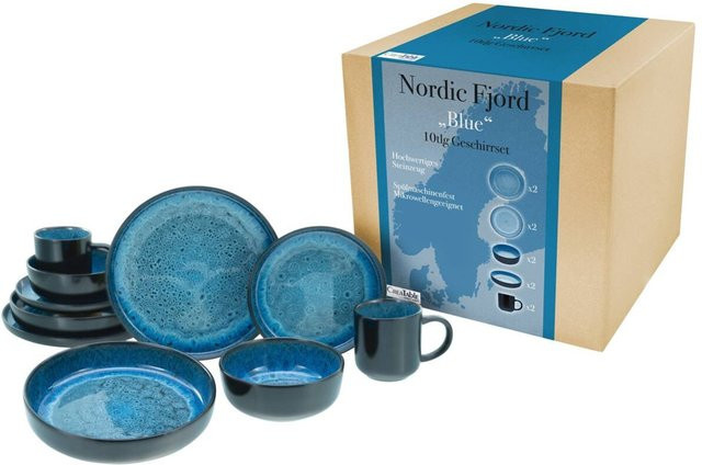CreaTable Kombiservice Nordic Fjord blau aus Steinzeug, 10-teilig - Bild 1