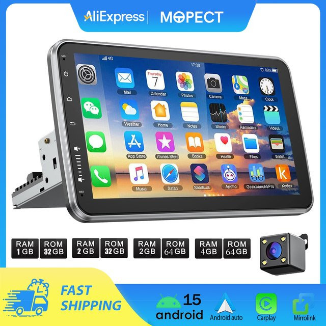 MOPECT Universelles Autoradio mit Android 15, 10,1 Zoll Touchscreen, kabelloses CarPlay, Android Auto, GPS-Navigation und WLAN - Bild 1