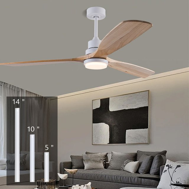 LINCCW LED-Deckenventilator aus massivem Holz mit Fernbedienung und Deckenpendelleuchte, dreifarbig, geräuschlos und höhenverstellbar - Bild 1