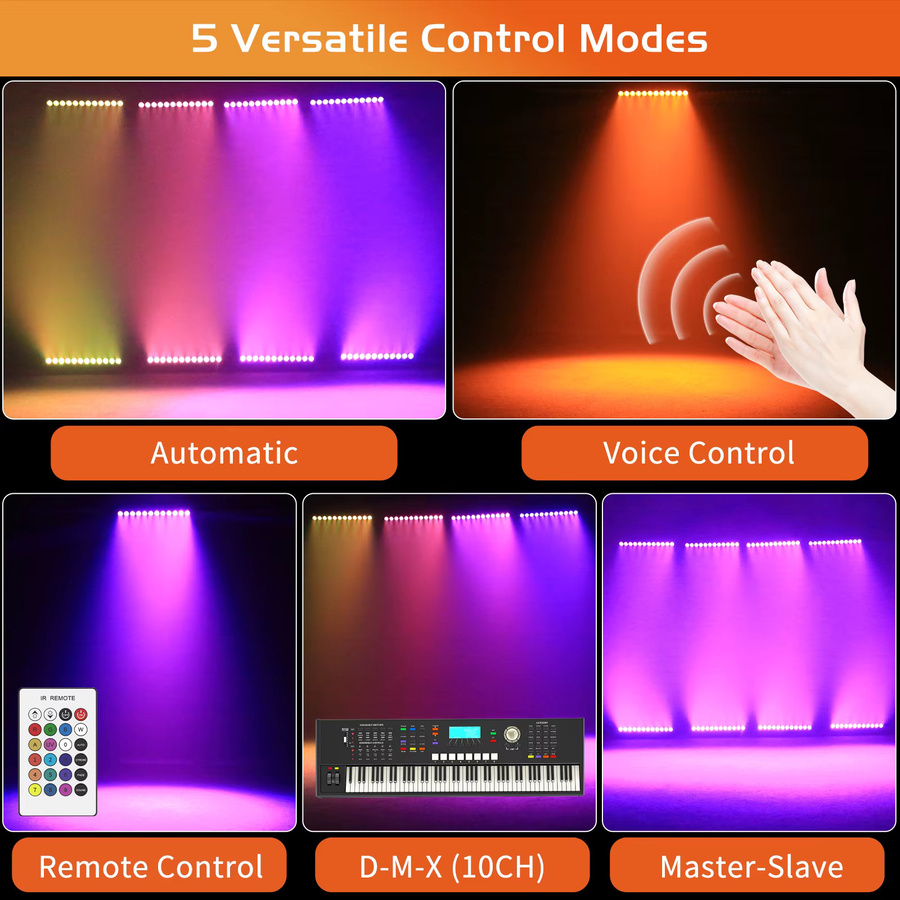 U'King 2er Set RGBWA + UV 6in1 LED Wall Washer mit DMX512, wiederaufladbare Bühnenbeleuchtung für DJ, Party und Hochzeit, Schwarz - Bild 4