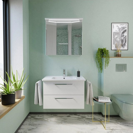 Pelipal Badmöbel-Set Trentino 3-tlg. in Weiß mit Waschbecken, Unterschrank und Spiegelschrank mit LED-Beleuchtung und Steckdose