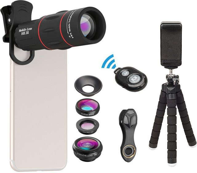 Apexel 4 in 1 Universal Handy-Objektiv-Kit mit 18X Teleobjektiv in Weiß - Bild 1