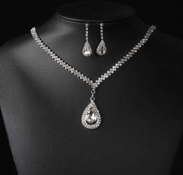 Schmuck-Set Halskette, Ohrringe, Silber, Zirkonia, Damen - Bild 1