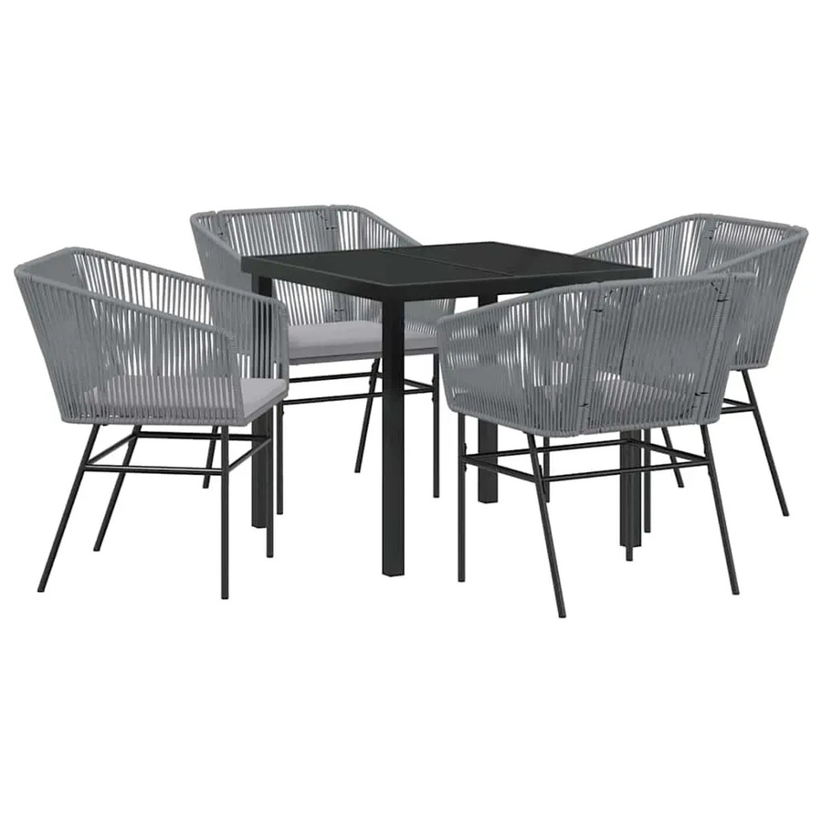 vidaXL 5-teiliges Garten-Ess-Set aus Poly Rattan und Stahl in Grau mit Kissen im modernen Design - Bild 2