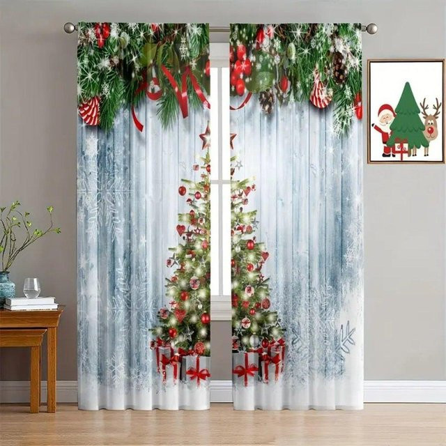 2er-Set Weihnachts-Verdunkelungsvorhänge aus Polyester mit Weihnachtsmotiv in Rot, Grün und Gold, Breite: 50 cm, Höhe: 160 cm - Bild 1