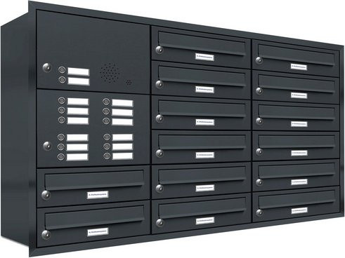 AL Briefkasten-System für 14 Parteien zur Unterputzmontage, grau, B/H/T: 153,273 x 73,0 x 27,5 cm - Bild 1