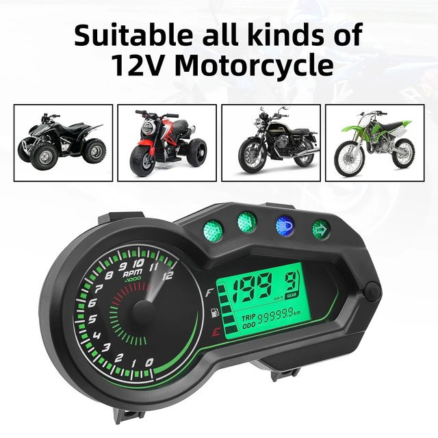 MAIMEIMI Digitaler Motorrad Tachometer mit LCD-Anzeige und Drehzahlmesser in Schwarz - Bild 1